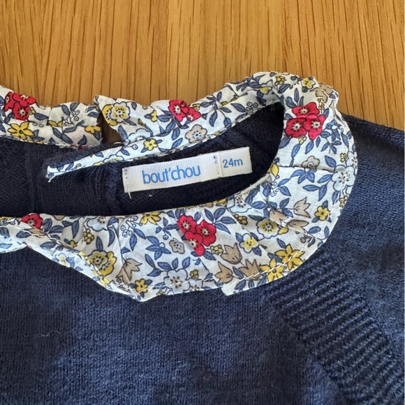 Boutchou Navy Sweater with Floral Collar - Picture 2 of 2